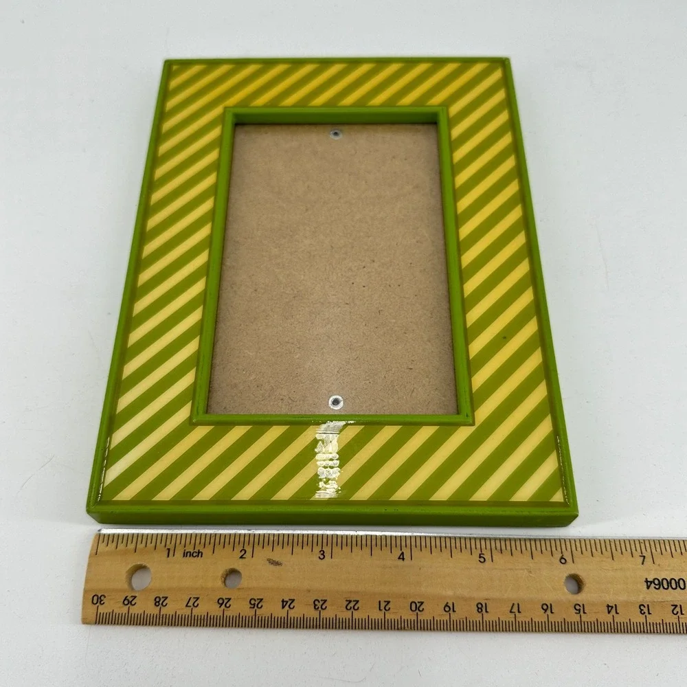 Lime Green and Yellow Striped Glossy Wood 4x6 Tabletop Picture Frame